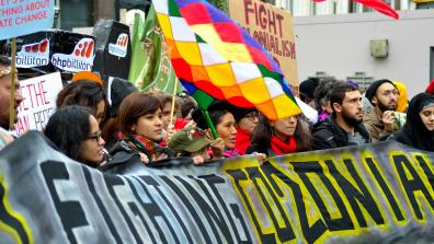 Global Frontline Bloc representing indigenous people at the London Climate March on 29 November 2015. Photo by Tom Lebert.